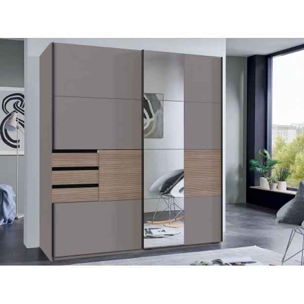 Šatní skříň se zrcadlem Bremen, 180 cm, šedá sahara