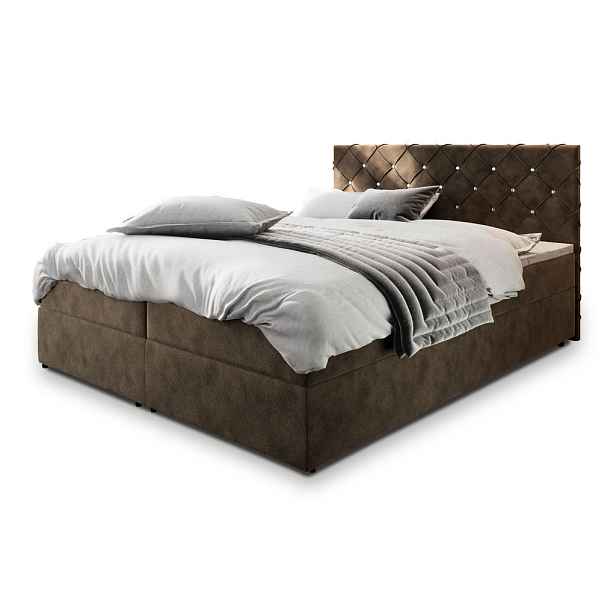 MASSENO AMERICKÁ POSTEL RIVA, 200x200 cm s matrací a úložným prostorem, H2+H3, hnědá