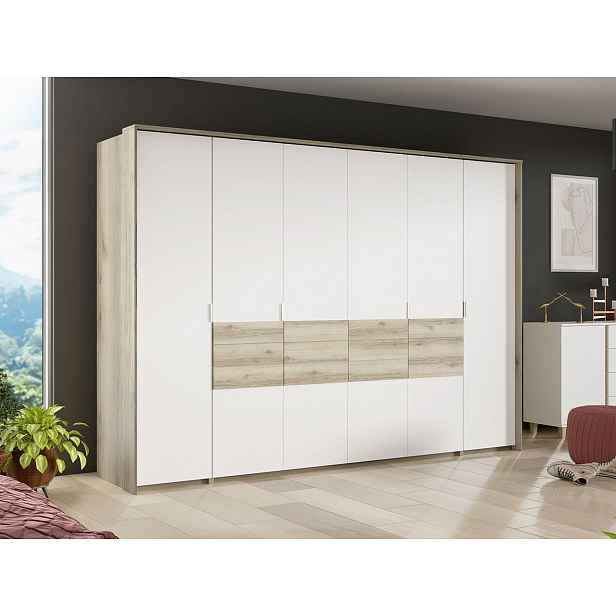 Šatní skříň 309 cm NAMIE - dub grand natural / bílá