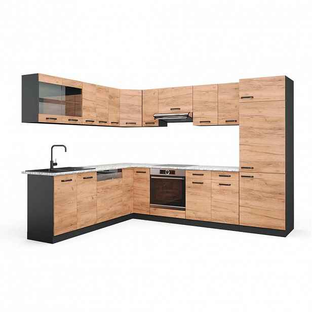 Vicco ROHOVÁ KUCHYŇ R-Line, Zlatý mocný dub/Antracit, 287 x 227 cm, PD Mramor