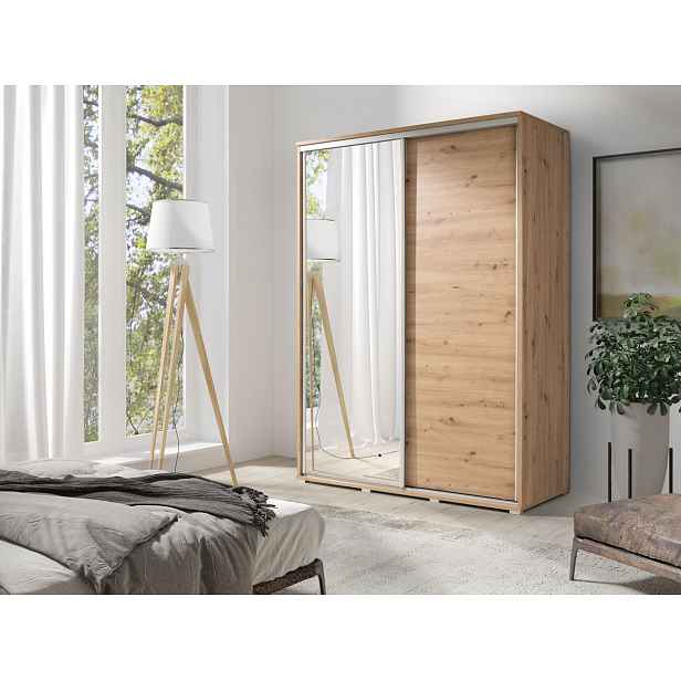 Vysoká šatní skříň 155 cm se zrcadlem DANUBE 2 - dub artisan