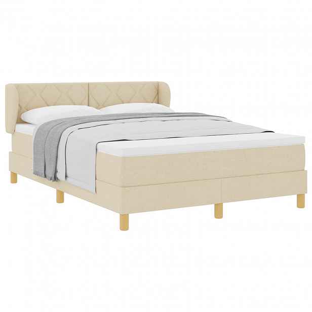 vidaXL Postel s boxspringem s čelo Krémová 140 x 190 cm textil