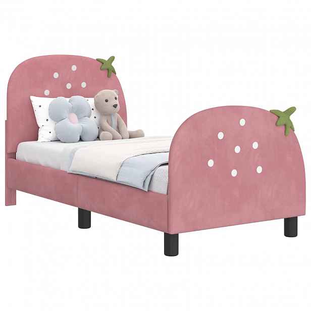 vidaXL Rám postele pro batole s čelem s čelo Růžová 70 x 140 cm Samet