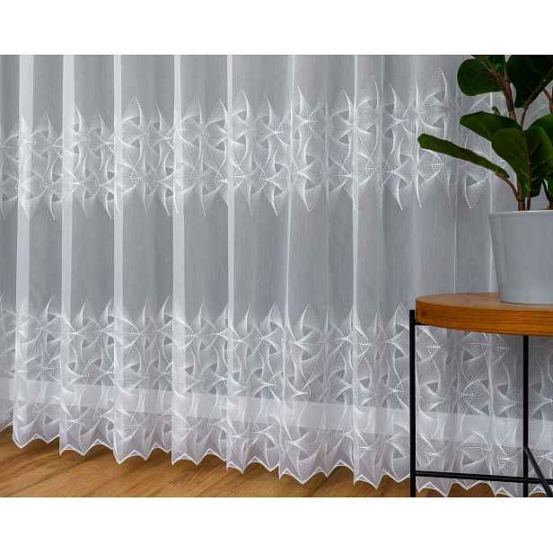 Moderní Hotová Turecká Záclona Wave Výšivka Blesk 600 X 250 Bílá Vyšívaná