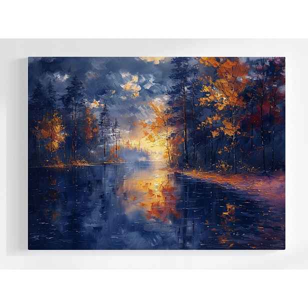 Plakát Les Stromy Jezero Odraz Podzim Slunce 100x75