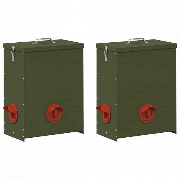 vidaXL Krmítko pro slepice 2 Olivově zelená 32,5 x 20,5 x 43 cm 25 kg