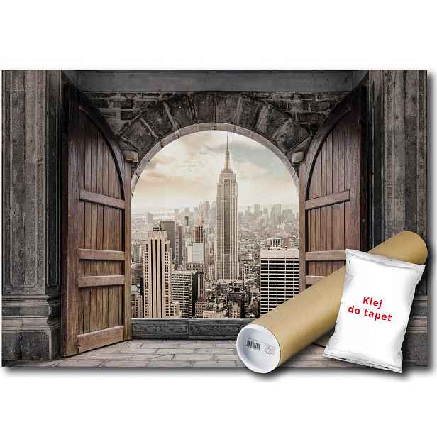 Vinylová fototapeta s motivem výhledu na New York a dveře 152x104