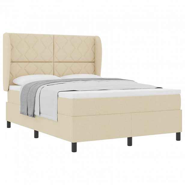 vidaXL Postel s boxspringem s čelo Krémová 140 x 190 cm textil