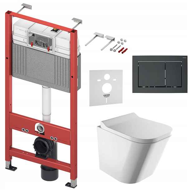 Sada Wc Tece Base s mísou Omnires Rimless a tlačítkem černá matná