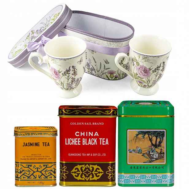 Dárková sada – 2 porcelánové hrnky sada čajů