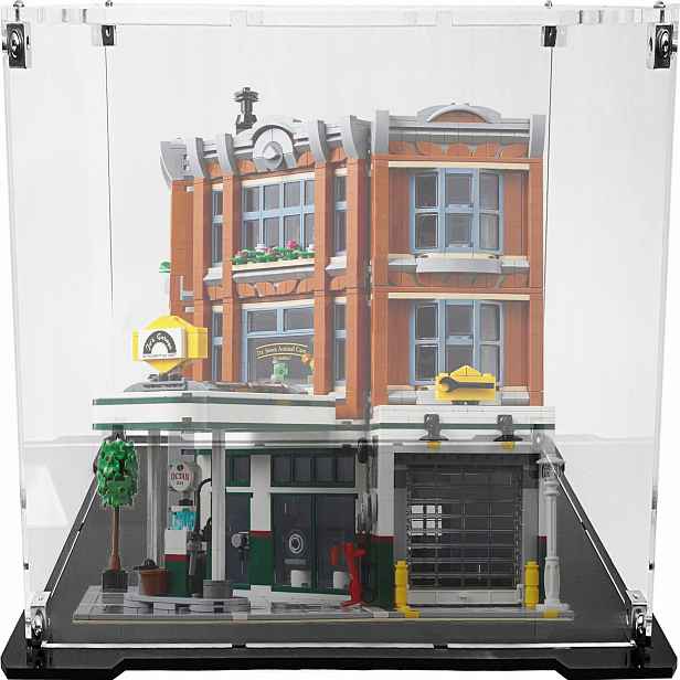 Vitrína s černou základnou pro Lego 10264 Creator Expert Dílna na rohu