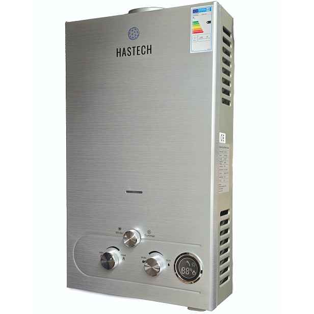 Plynový průtokový ohřívač vody 12 l 24 kW Lpg Hastech Inox