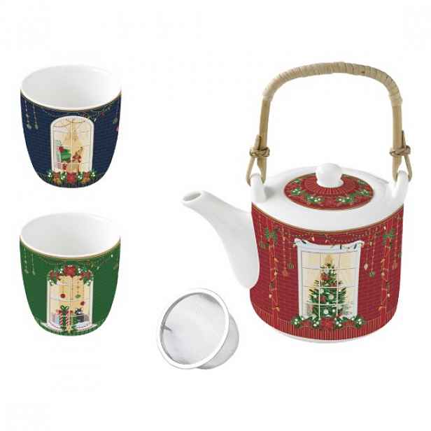 Porcelánová konvice, 600 ml, s louhovačem a 2 šálky, "Festive Avenue"