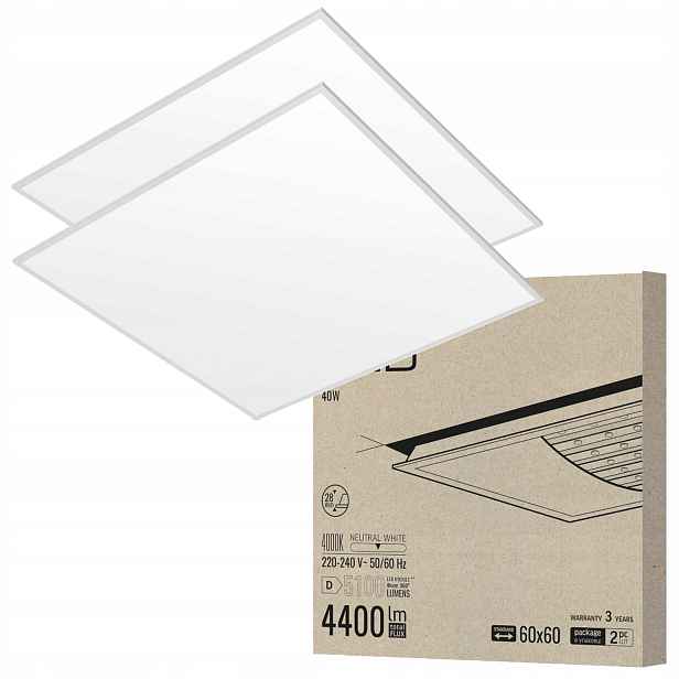 Sada 2x Led stropní zapuštěný panel 60x60 40W 5100lm 4000K Neutrální