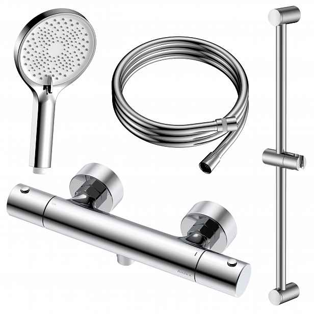 Sprchový set termostatická s tyčí sprchová hlavice hadice 150 cm chrom