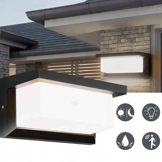 Venkovní lampa 18 W s pohybovým senzorem, zahradní lampa, nástěnná lampa, la