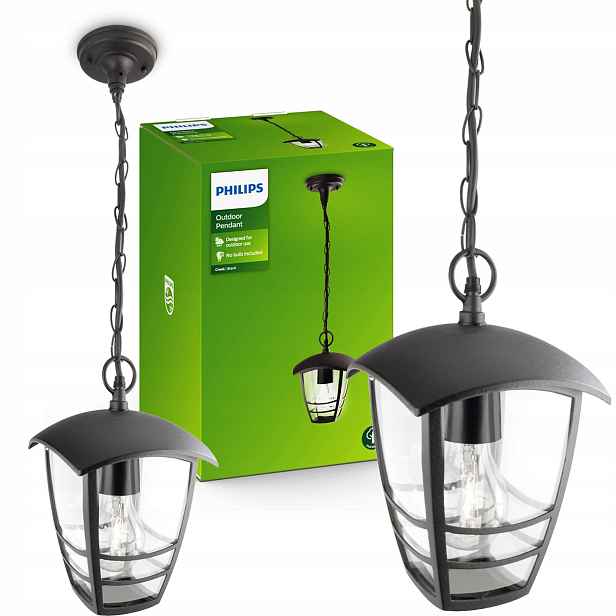 Venkovní závěsná zahradní lampa E27 Led Lampa černá Creek Philips