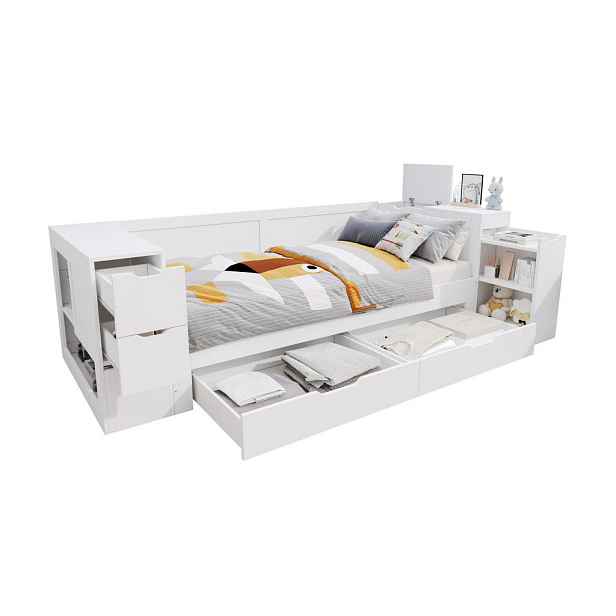 Modenvie DĚTSKÁ postýlka z MDF, 90/200 cm bílá, s roštem, zásuvkou a nočním stolkem