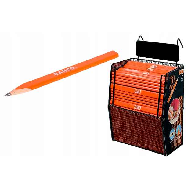Truhlářská tužka Hb 180 mm Kovová sada tužek Bahco Display 200 kusů