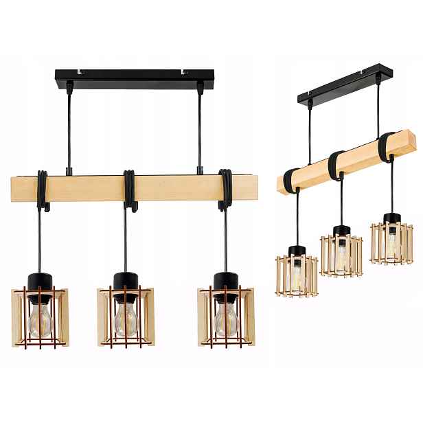 Dřevěná závěsná stropní lampa Lustr Zwis Loft Dřevo na 3x E27