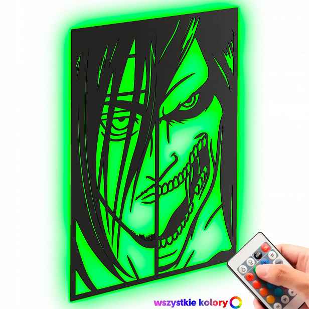 Dřevěný obraz Anime Attack on Titan Eren Yeager Noční Lampa Led XL