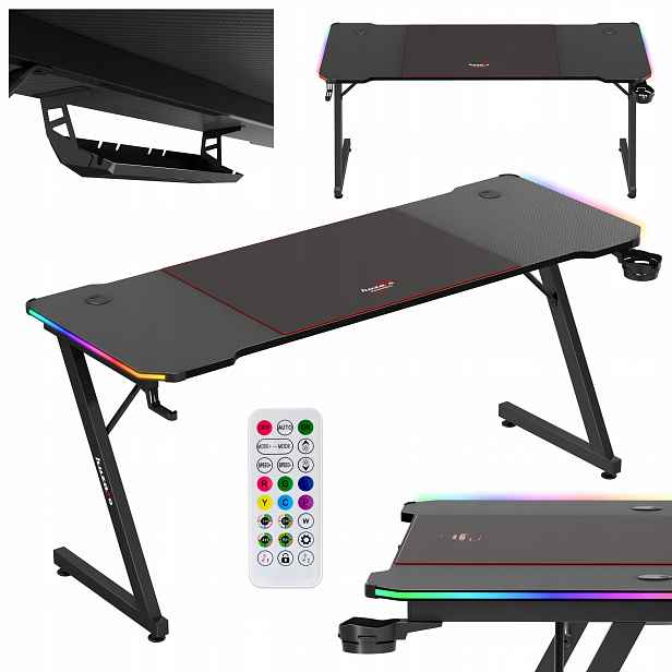 Herní Stůl nastavitelný Huzaro počítačový Rgb led Podložka Držáky