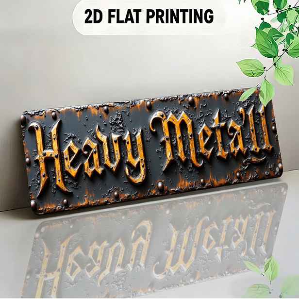 TEMU 2D plochá, 2D plochý design kovové cedule s efektem opotřebení s typografií v stylu heavy metalu vhodná pro hudební dekorace ve studiích, barech
