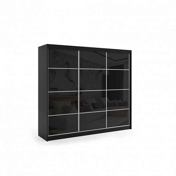 ALTDECOR ŠATNÍ SKŘÍŇ s posuvnými dveřmi Lacobel a hliníkovými lamelami – VIVONA – 240 cm, černá