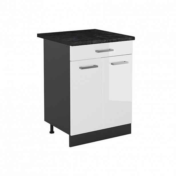 Vicco SPODNÍ SKŘÍŇKA KUCHYŇSKÉ LINKY R-Line, Bílá vysoký lesk/Antracit, 60 cm se zásuvkou pracovná doska antracitová