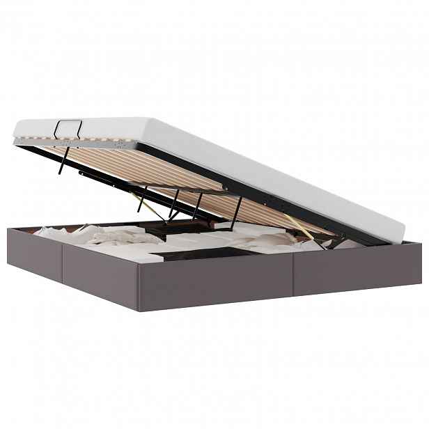 vidaXL Ottoman postel s úložištěm Šedý 160 x 200 cm Umělá kůže