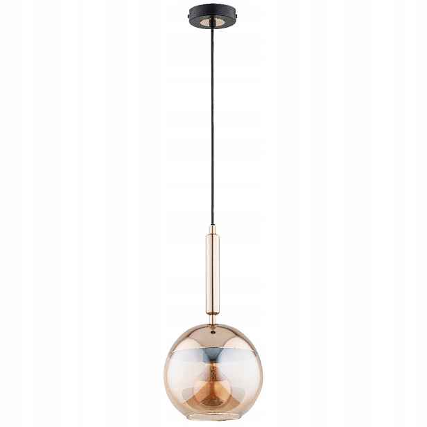 Závěsná lampa černo-zlatá skleněná jantarová koule 1xE27 Volda Alfa