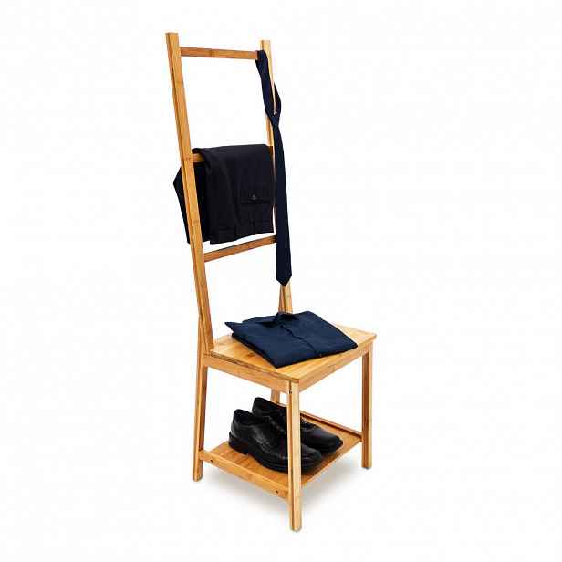 Relaxdays VĚŠÁK Přírodní bambus se 2 policemi 133 cm