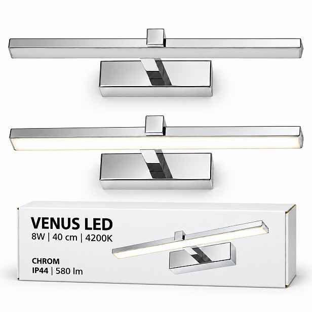 Venus 8W 40 cm chromové Led nástěnné svítidlo nad zrcadlo do koupelny 4200K IP44 580lm