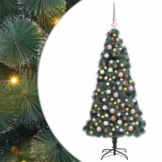 vidaXL Umělý předsvícený vánoční stromek s sadou koulí Zelená 120 cm