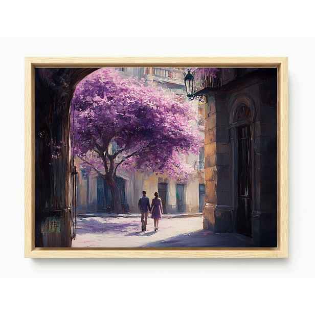 Obraz Rám Americký Box Akvarel Město Fialové Dřevo Pár Procházka 80x60
