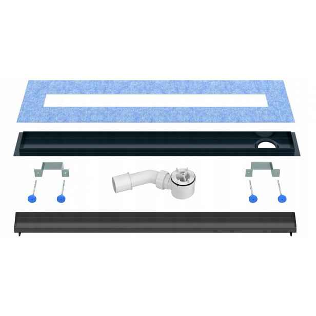 Lineární odtok 80 cm boční černý pod desku Waterway, otočný sifon