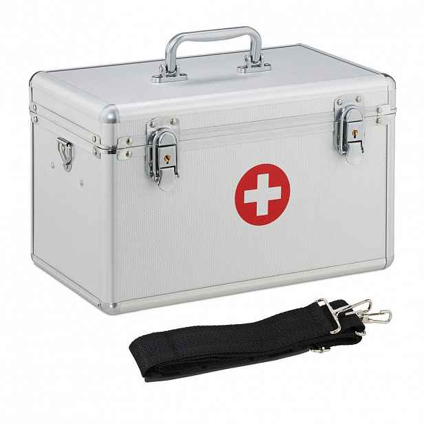 Relaxdays LÉKÁRNIČKA Stříbrná hliník uzamykatelná