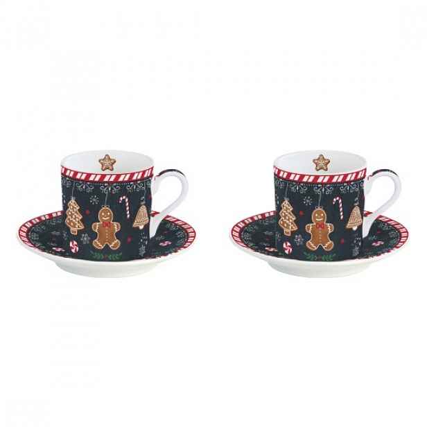 Sada 2 šálků s podšálky, 100 ml, porcelán, "Gingerbread" - Easy Life