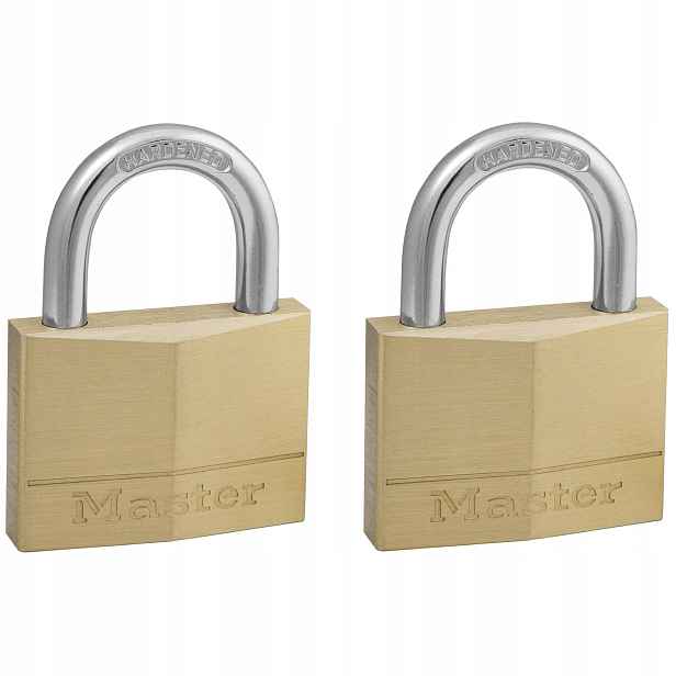 Sada dvou visacích zámků, jeden klíč Masterlock 150EURT 50 mm, výška očka 25 mm