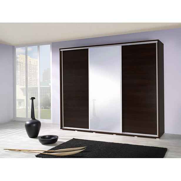 Široká šatní skříň 255 cm se zrcadlem DANUBE 47 - kaštan wenge