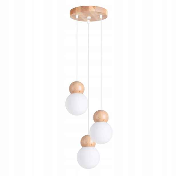 Sollux Závěsná lampa bílá s dřevem Pekka 3xG9 8W trojitá