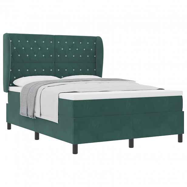 vidaXL Postel s boxspringem s matrací Tmavě zelená 200 x 160 cm samet