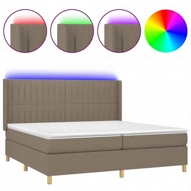vidaXL Box spring postel s matrací a LED taupe 200x200 cm textil