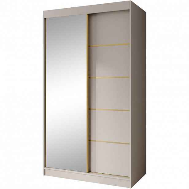 Beautysofa SKŘÍŇ s posuvnými dveřmi Marika Lux, 2dveřová, se zásuvkami, kašmír + zlatá, 120 cm