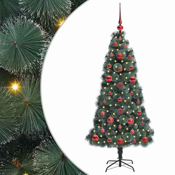 vidaXL Umělý přednažený vánoční stromek se soupravou koulí Zelená PET