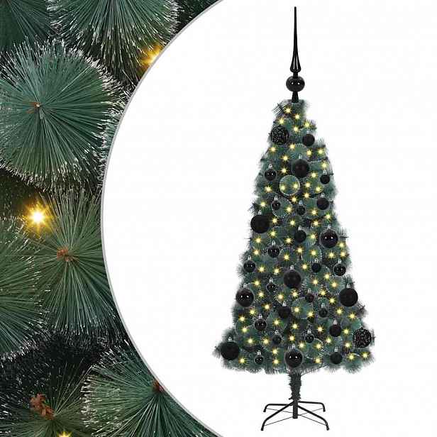 vidaXL Umělý předsvícený vánoční stromek s sadou koulí Zelená 120 cm