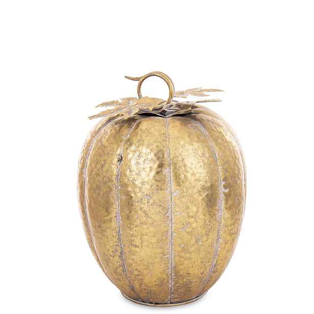 Dekorace zlatá dýně kovová zlatá ozdobná figurka podzim Halloween