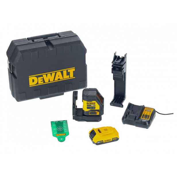 DeWALT - 18V AKU křížový laser, dosah 100 m, s příslušenstvím, 1x aku 2,0 Ah XR, nabíječka DCLE34021D1