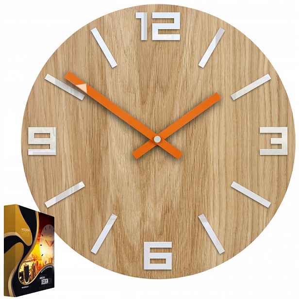 Dubové nástěnné hodiny Křemenný dub Arabic Wood White&Orange