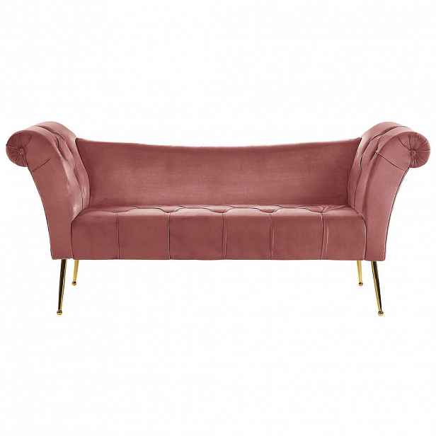 Beliani ČALOUNĚNÉ LEHÁTKO CHAISE LONGUE Sametová látka růžové/zlaté Nantilly